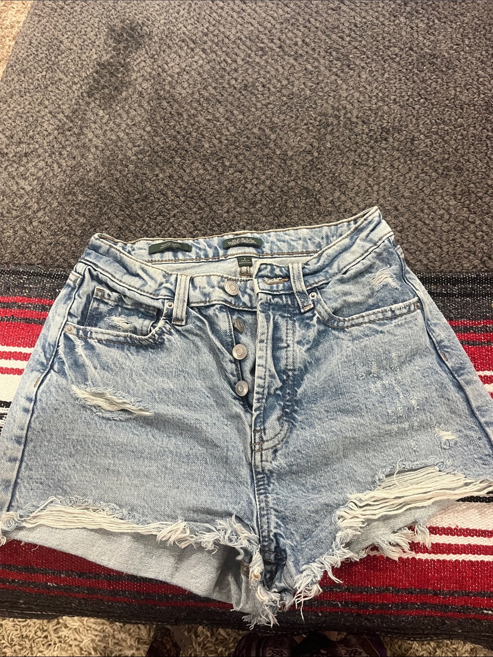 wild fable Light Blue Distressed Button‑Front Denim Shorts